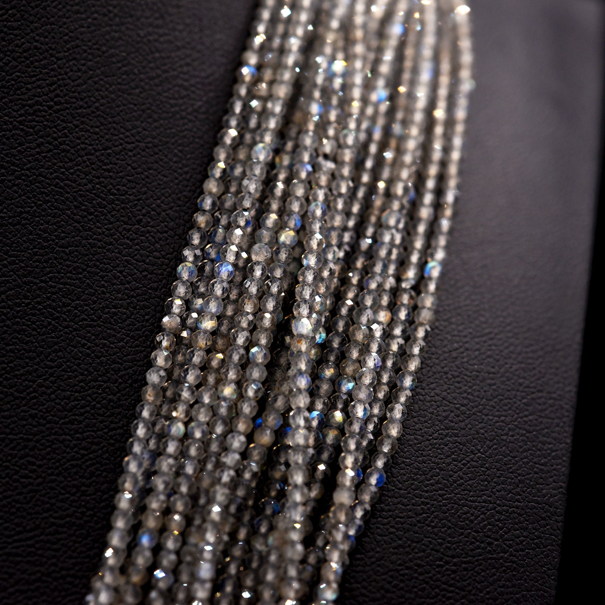 2.25mm Faceted Round Grey Labradorite Bead Strings
