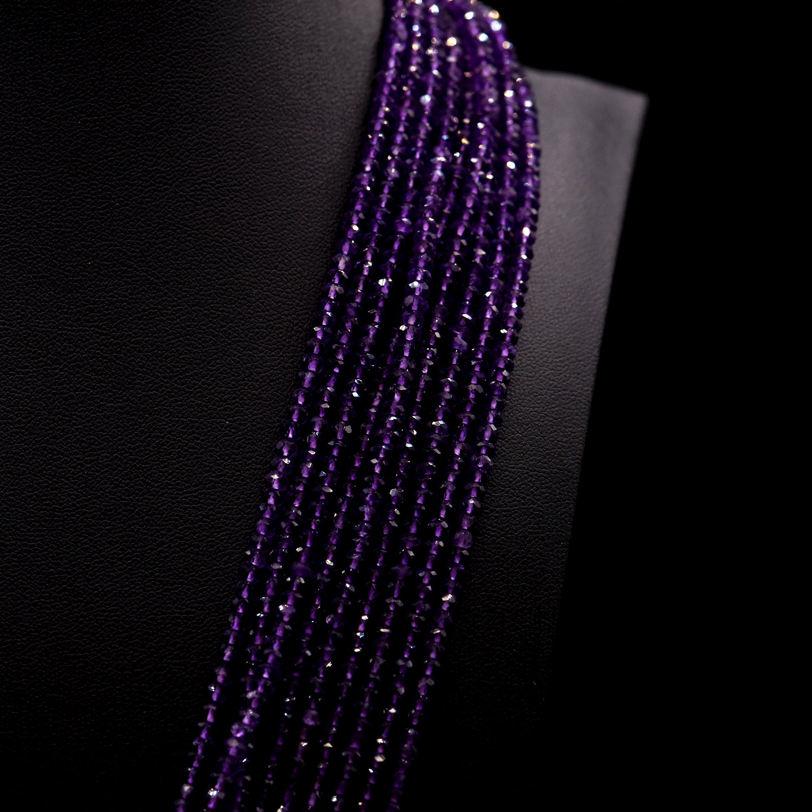 3.5mm Faceted Button Purple Amethyst Bead Strings