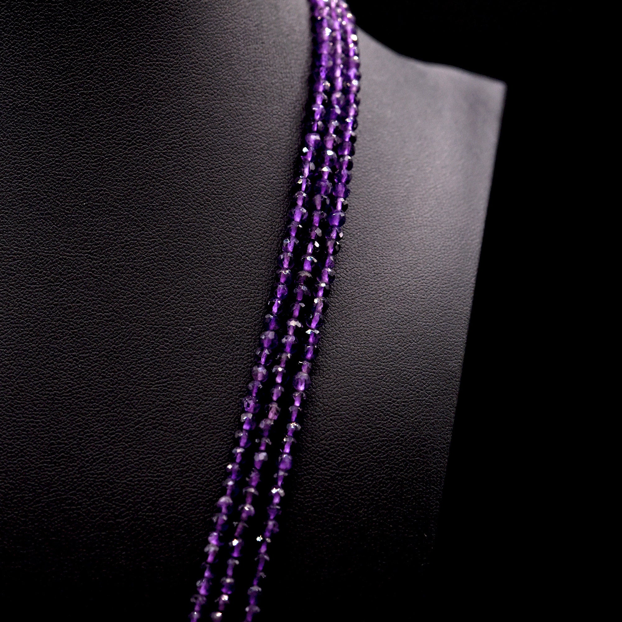 3.5mm Faceted Round Purple Amethyst Bead Strings