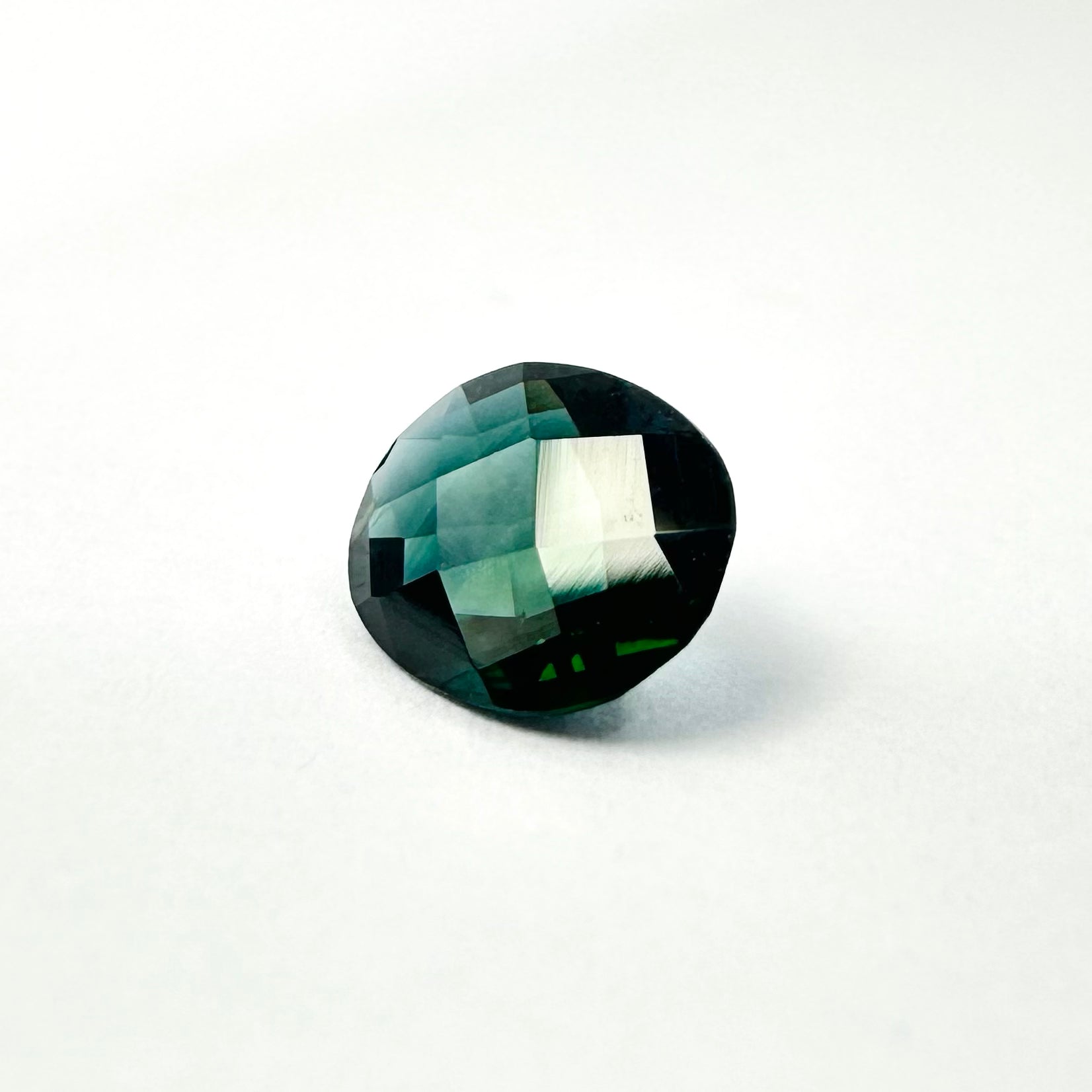 1.22cts 8x6mm Oval Checkerboard Cut Teal-Blue Sapphire