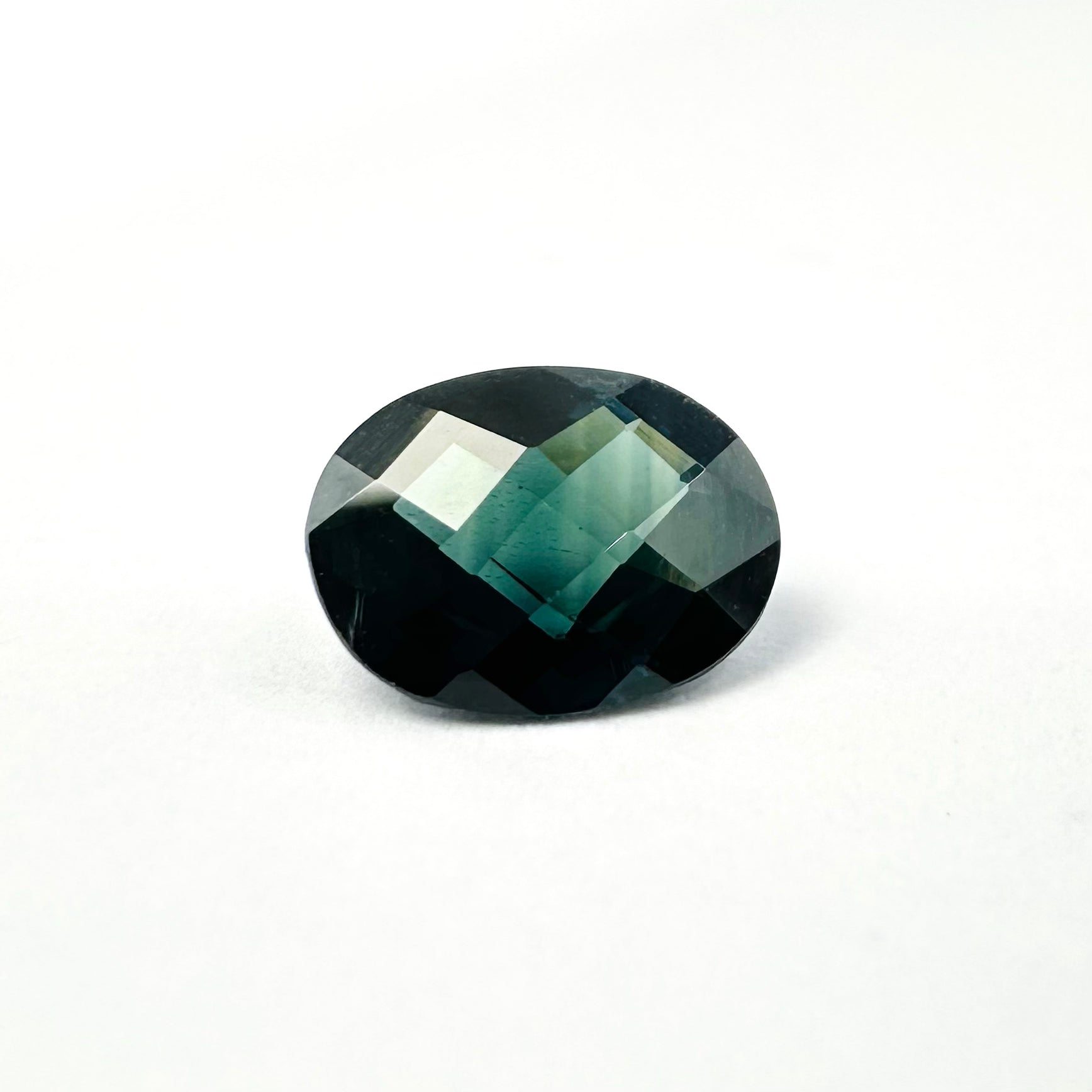 1.22cts 8x6mm Oval Checkerboard Cut Teal-Blue Sapphire