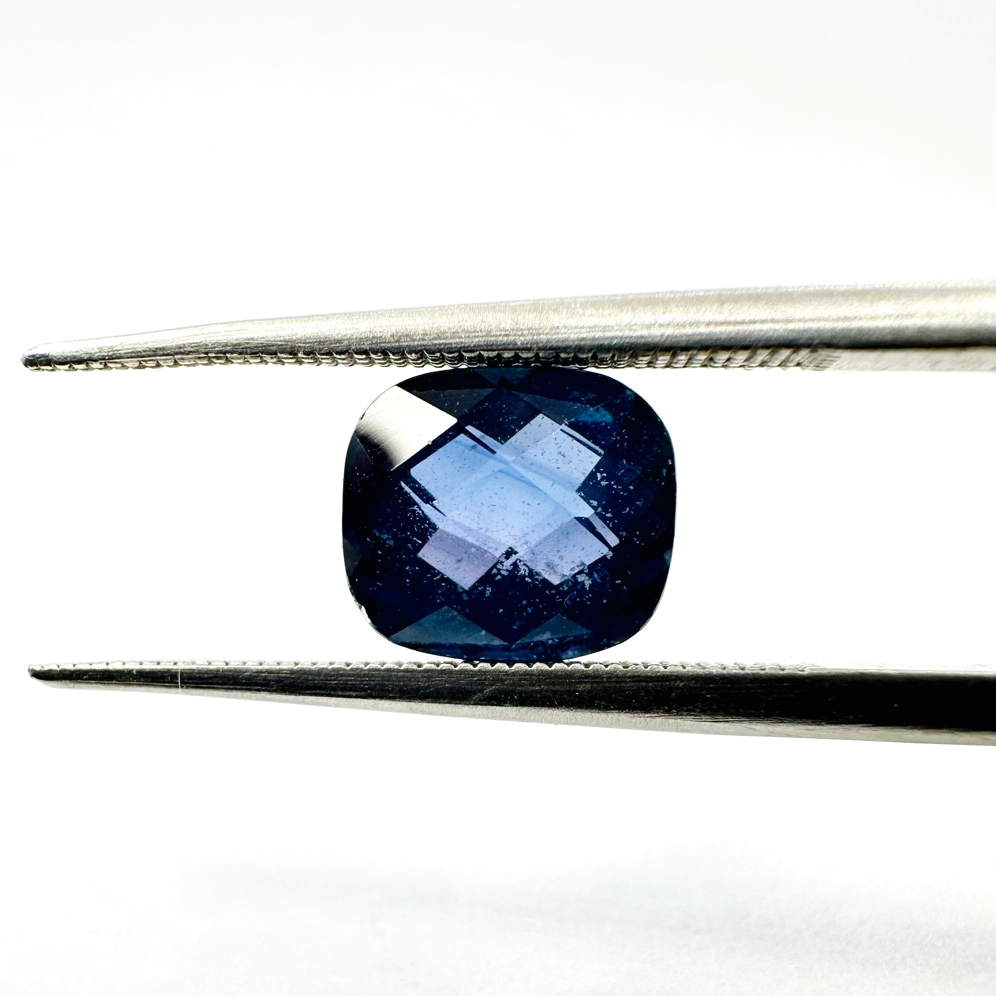 1.63cts 7.3x6.5mm Cushion Shaped Checkerboard Cut Blue Sapphire