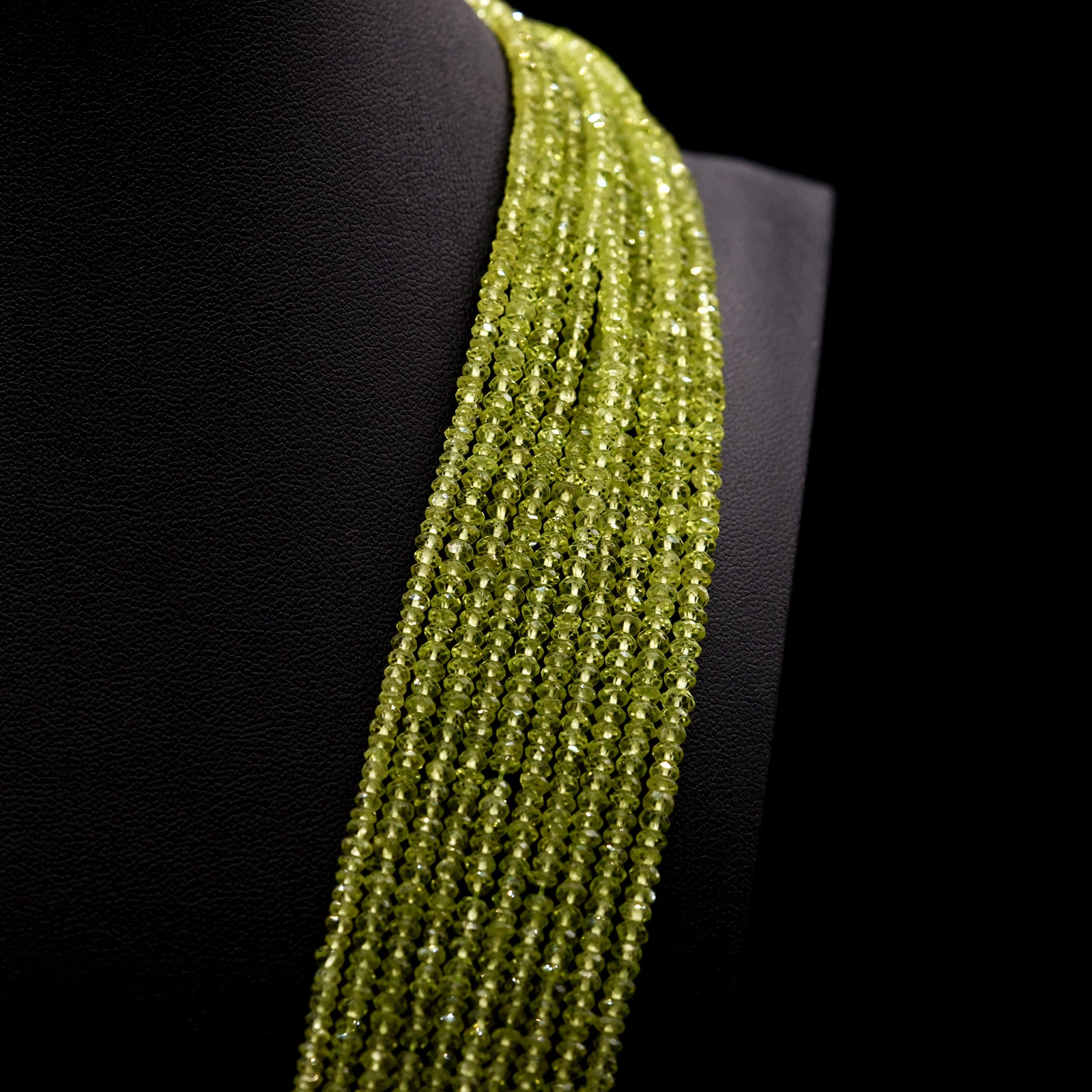 3mm Faceted Button Green Peridot Bead Strings