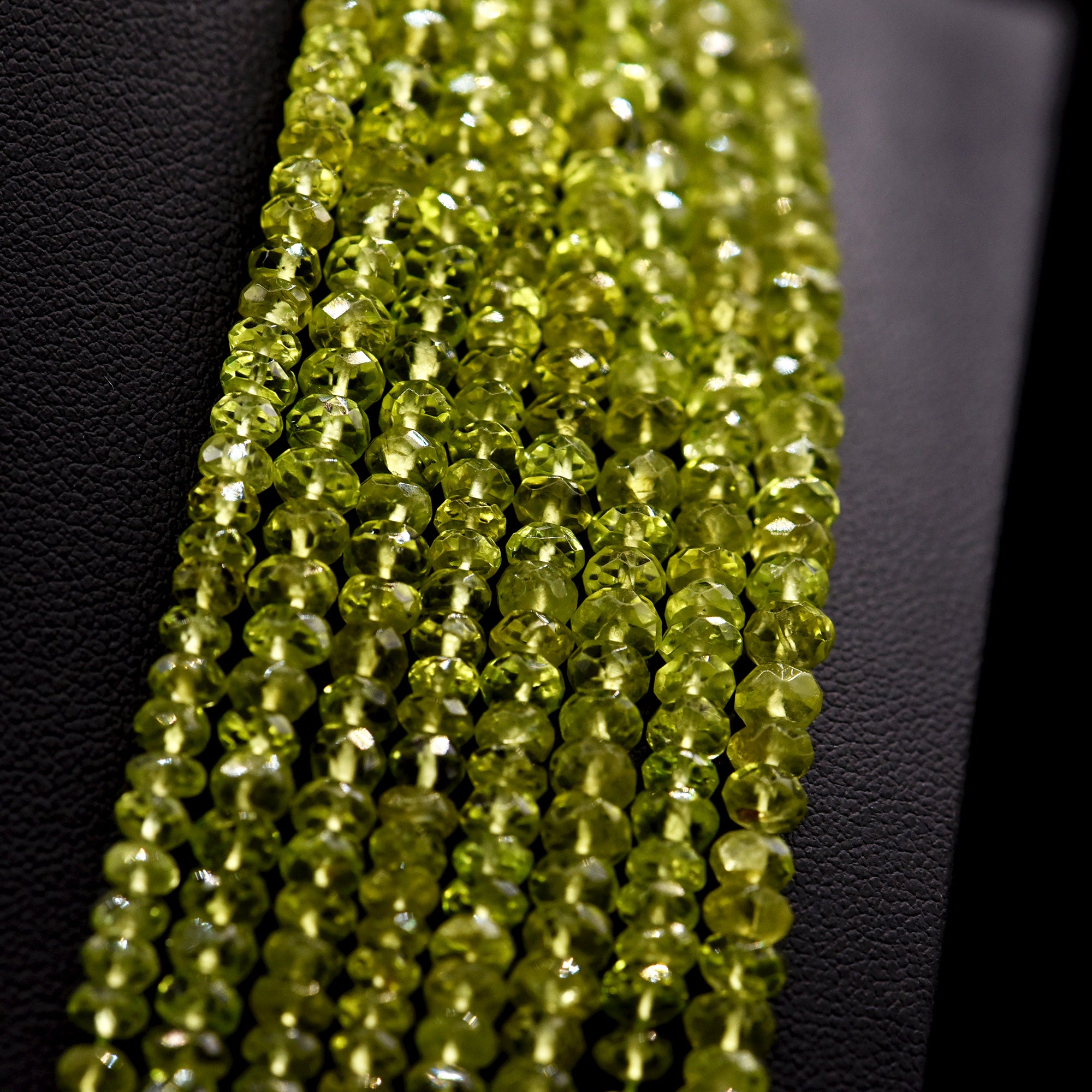 4.5mm Faceted Button Green Peridot Bead Strings