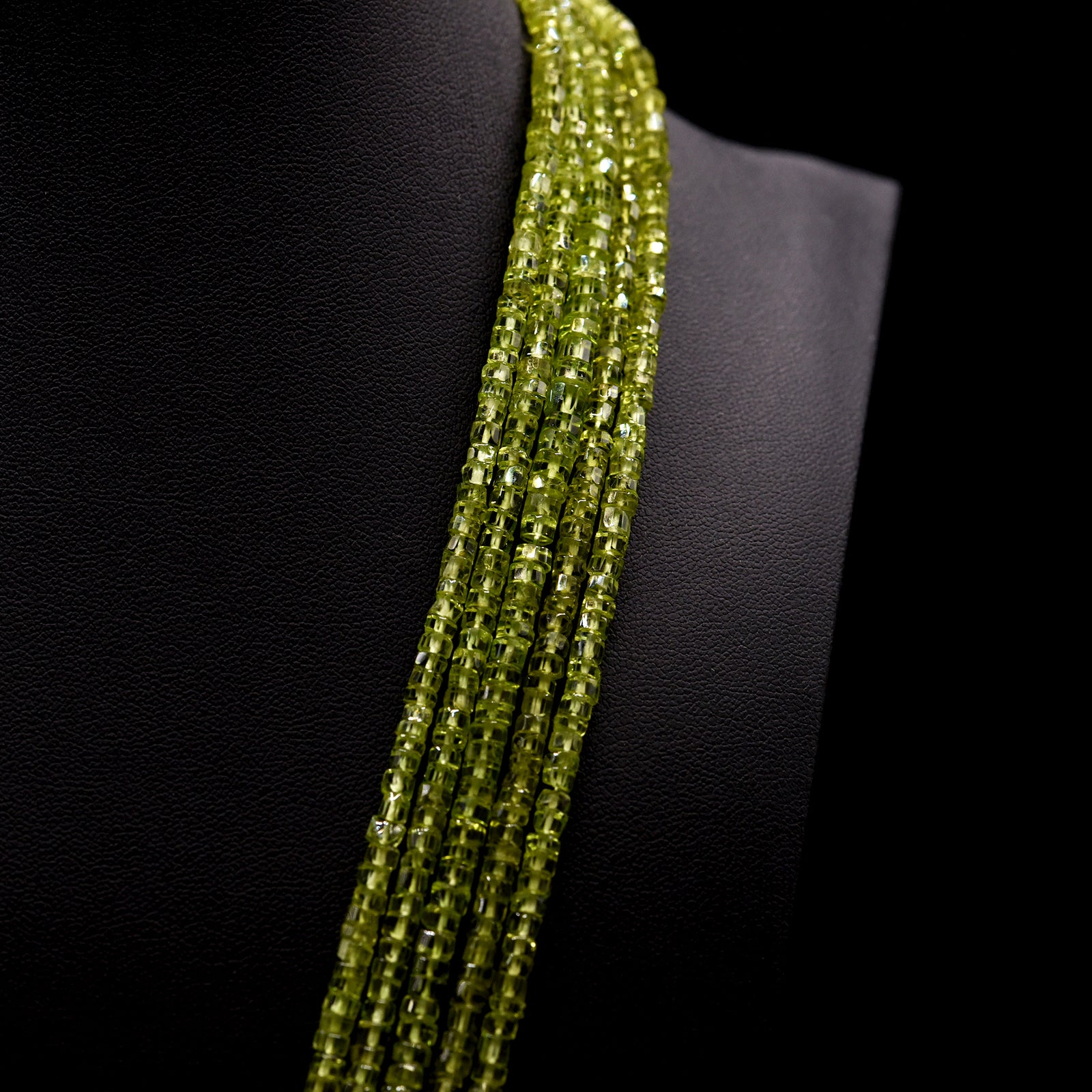 4mm Faceted Tube Green Peridot Bead Strings