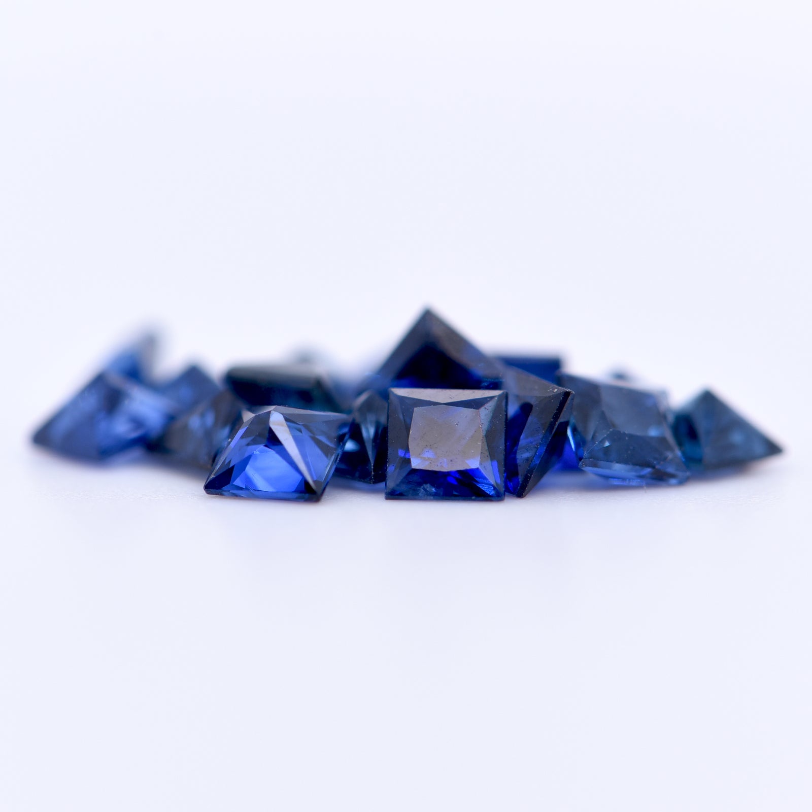 3.5x3.5 Square Princess Cut Blue Sapphires