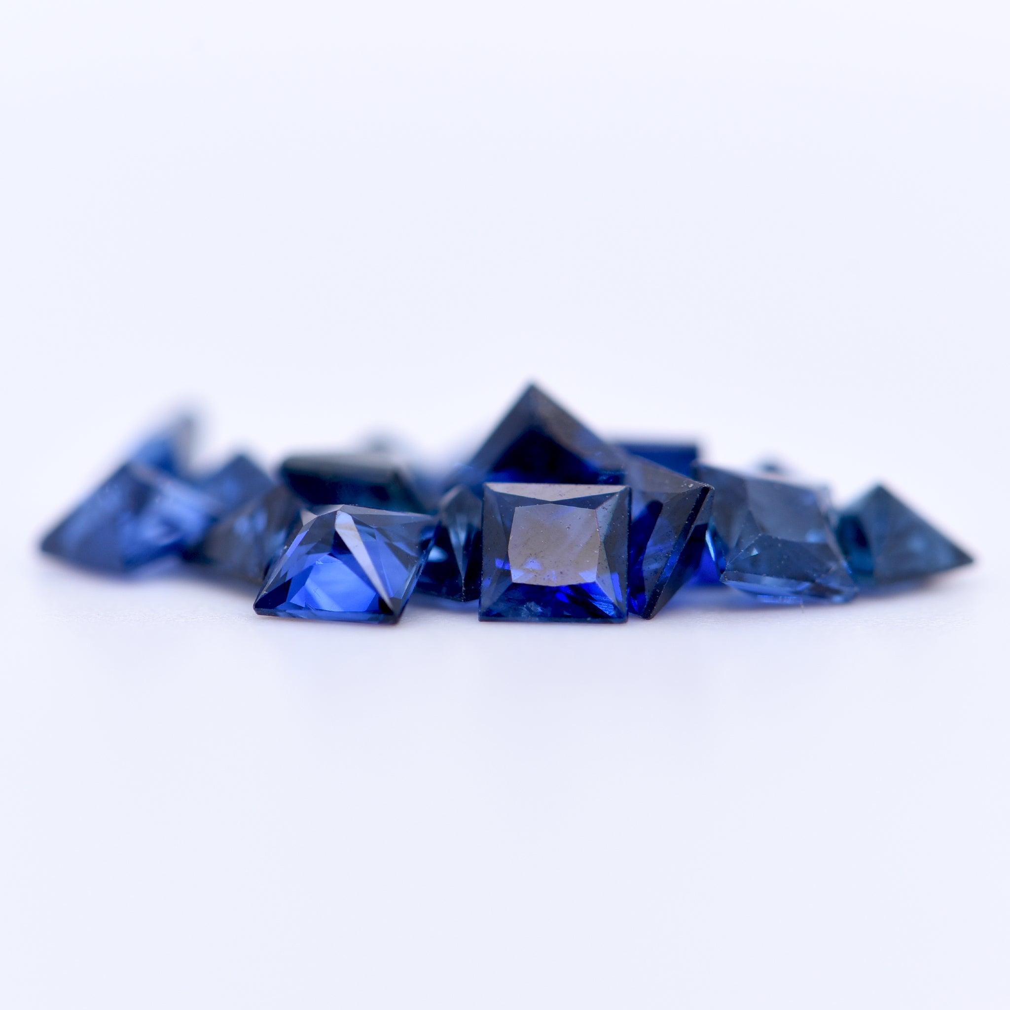 3.5x3.5 Square Princess Cut Blue Sapphires