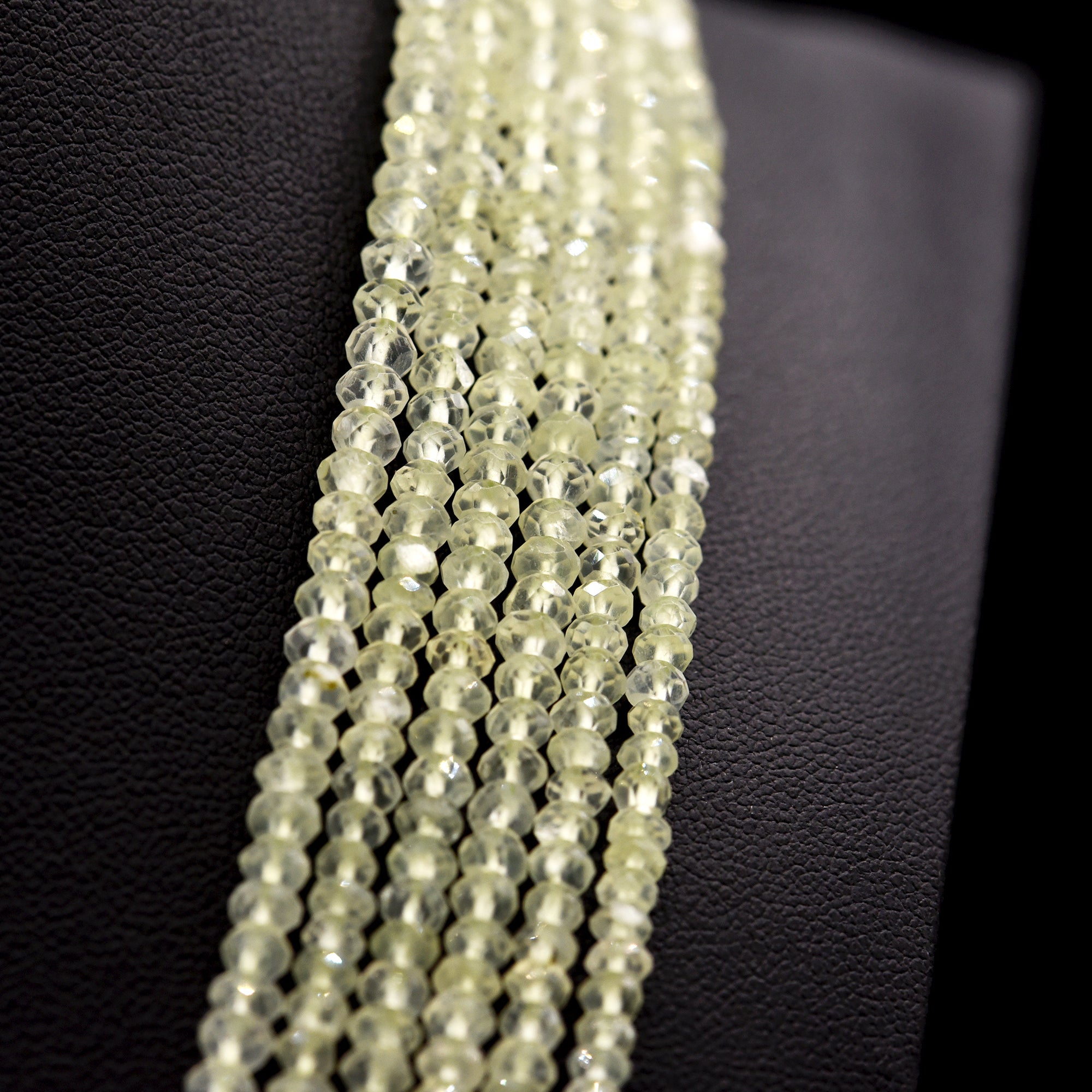 3.5mm Faceted Button Green Prehnite Bead Strings