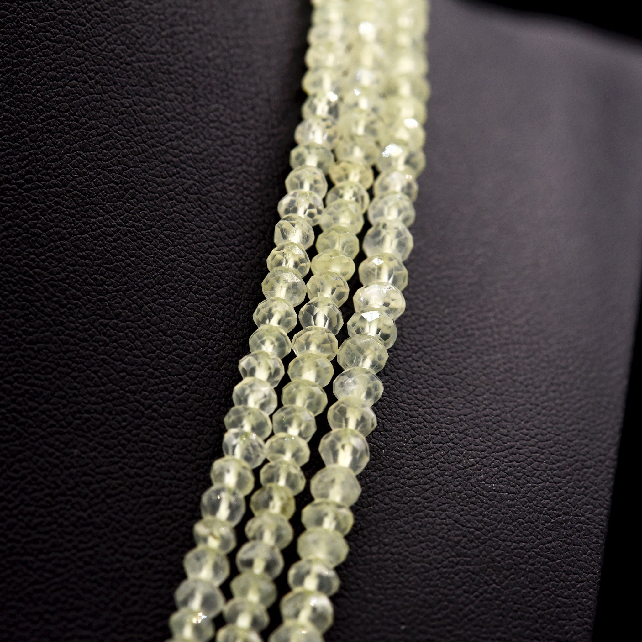 5mm Faceted Button Green Prehnite Bead Strings