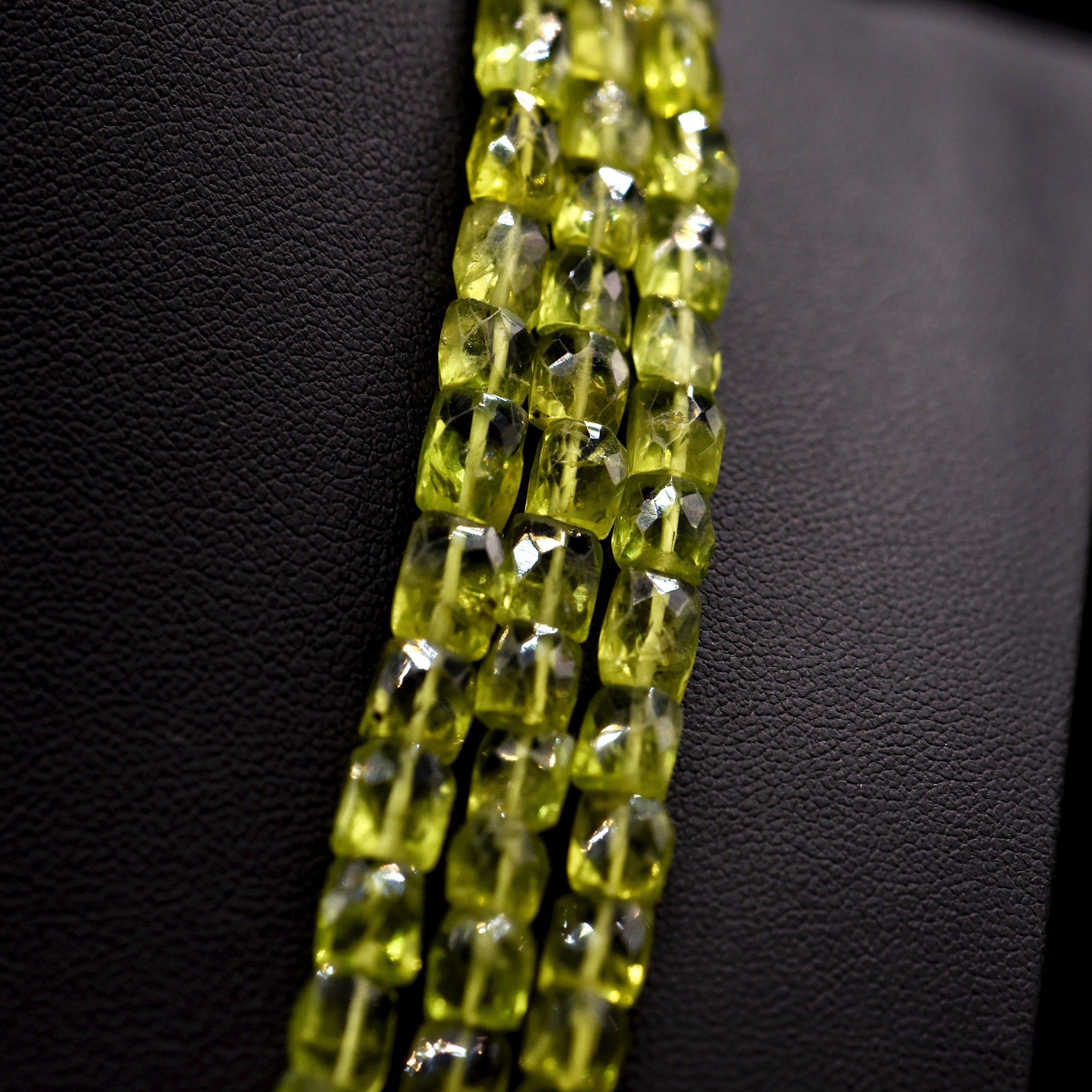 5mm Faceted Square Green Peridot Bead Strings