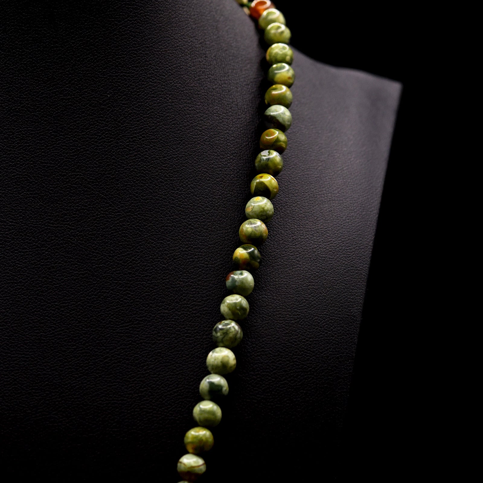 7mm Round Mixed Green Ryolite Bead Strings