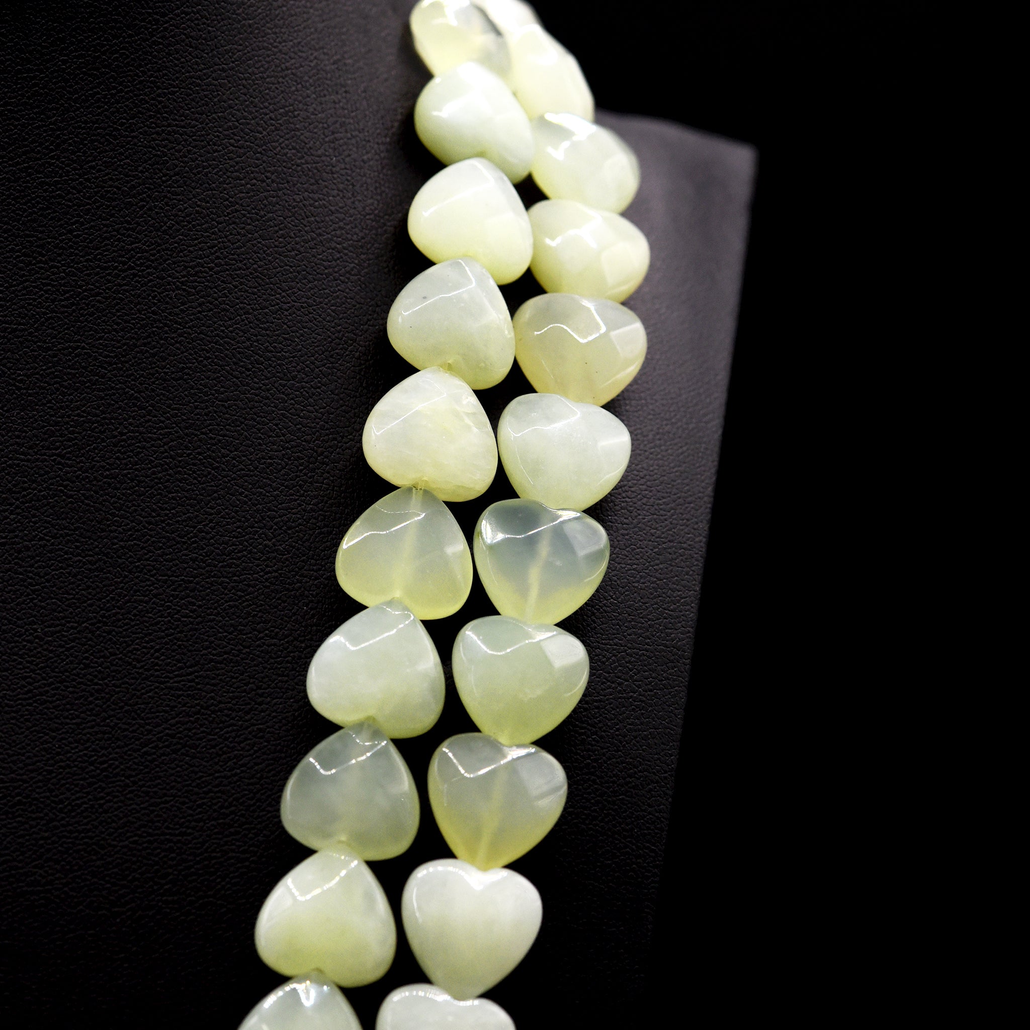 14mm Faceted Heart Green Serpentine Bead Strings