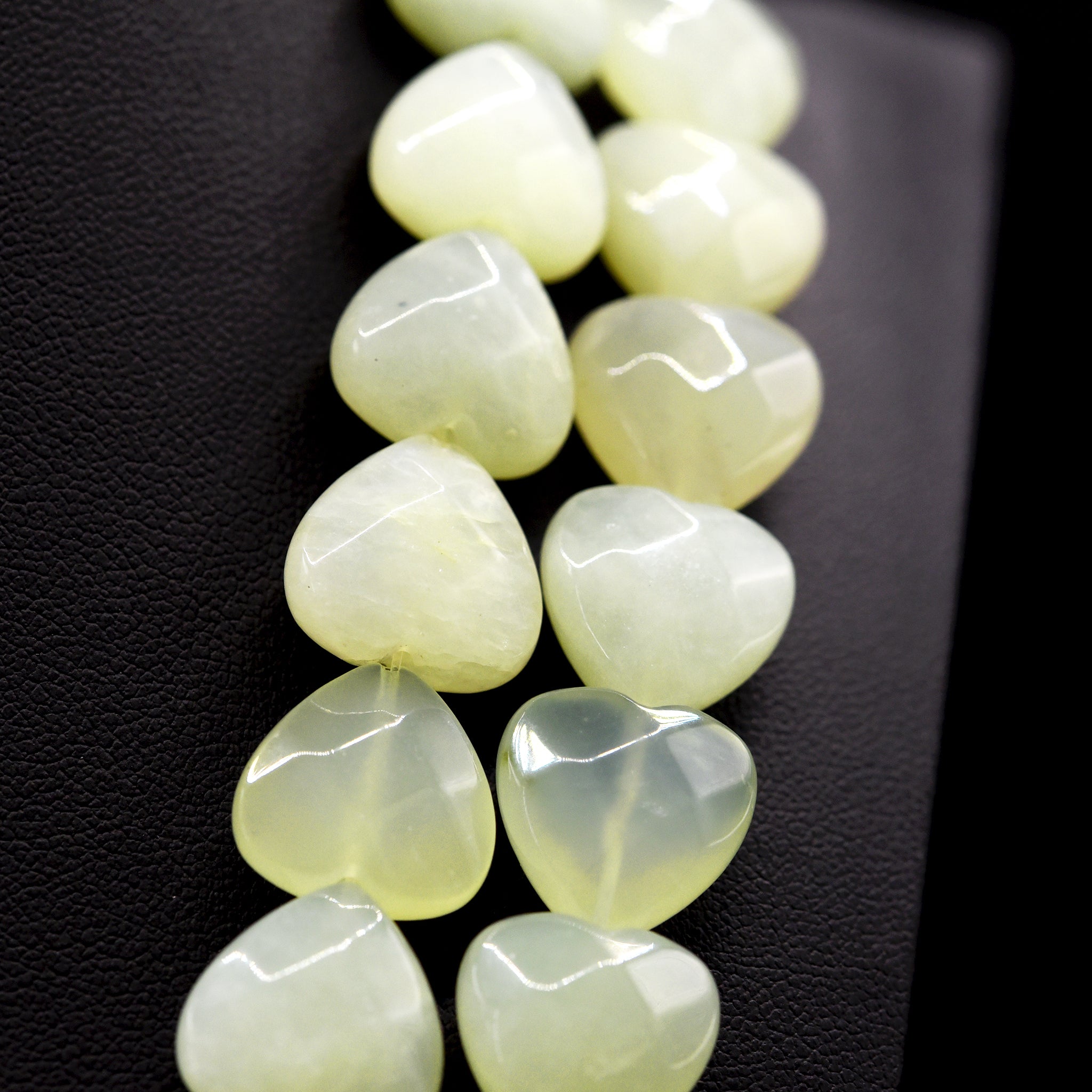 14mm Faceted Heart Green Serpentine Bead Strings