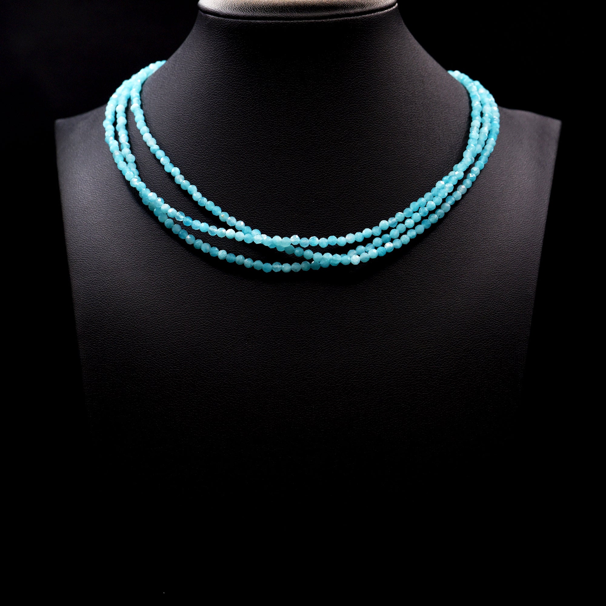 3mm Faceted Round Blue Amazonite Bead Strings