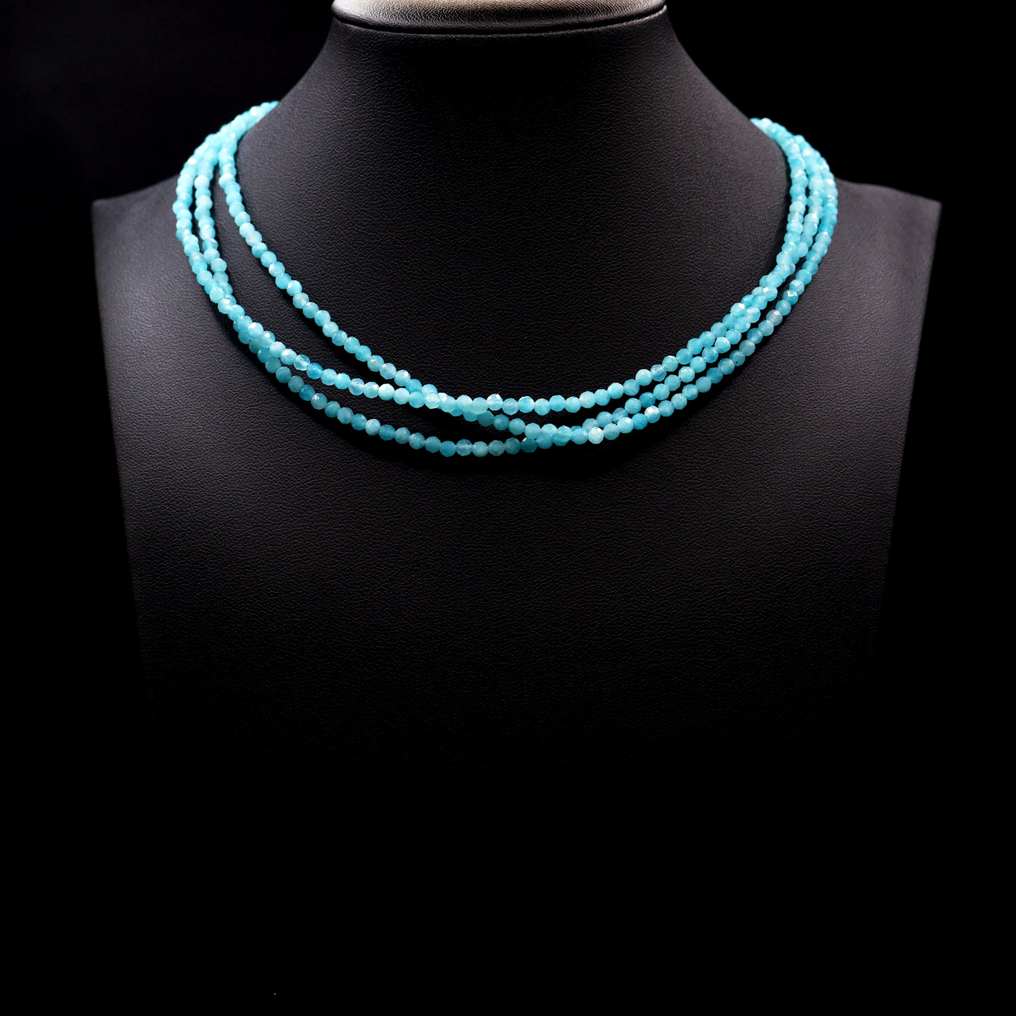 3mm Faceted Round Blue Amazonite Bead Strings