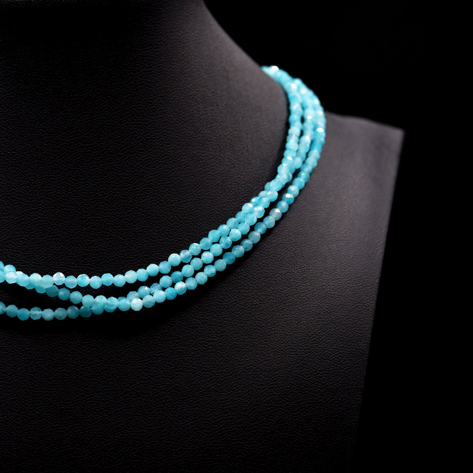 3mm Faceted Round Blue Amazonite Bead Strings