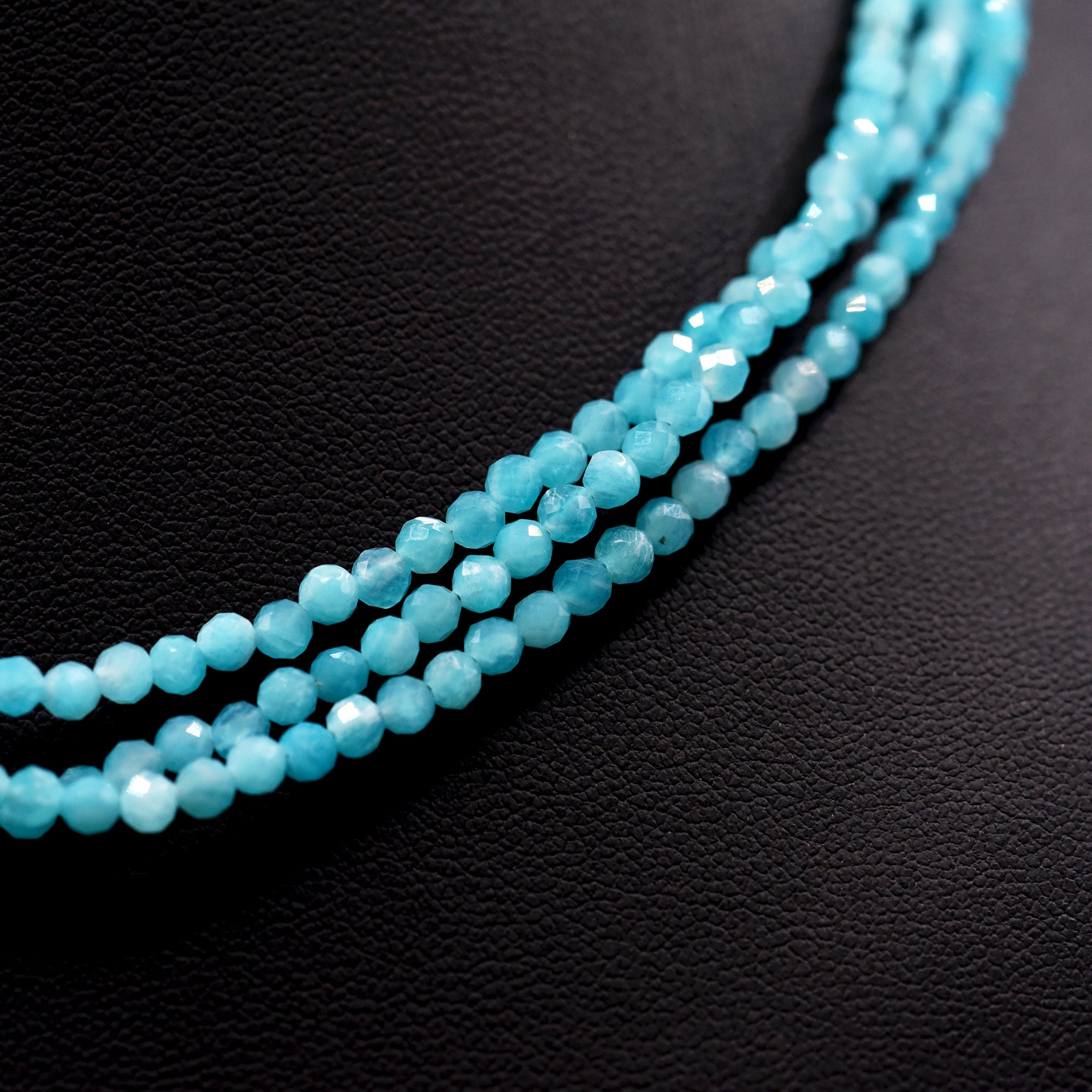 3mm Faceted Round Blue Amazonite Bead Strings