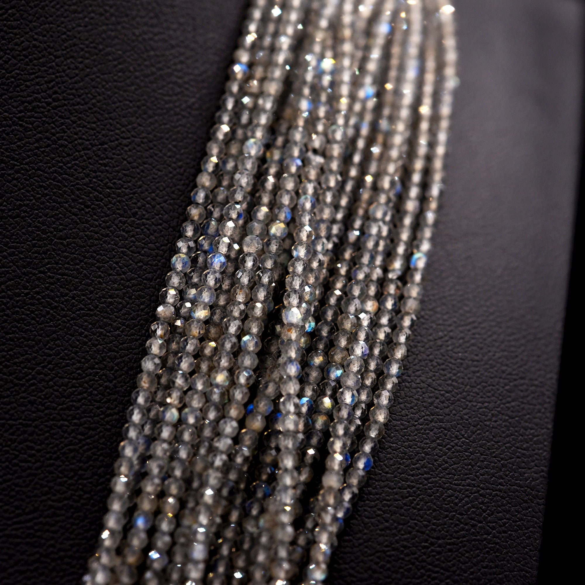 2.25mm Faceted Round Grey Labradorite Bead Strings