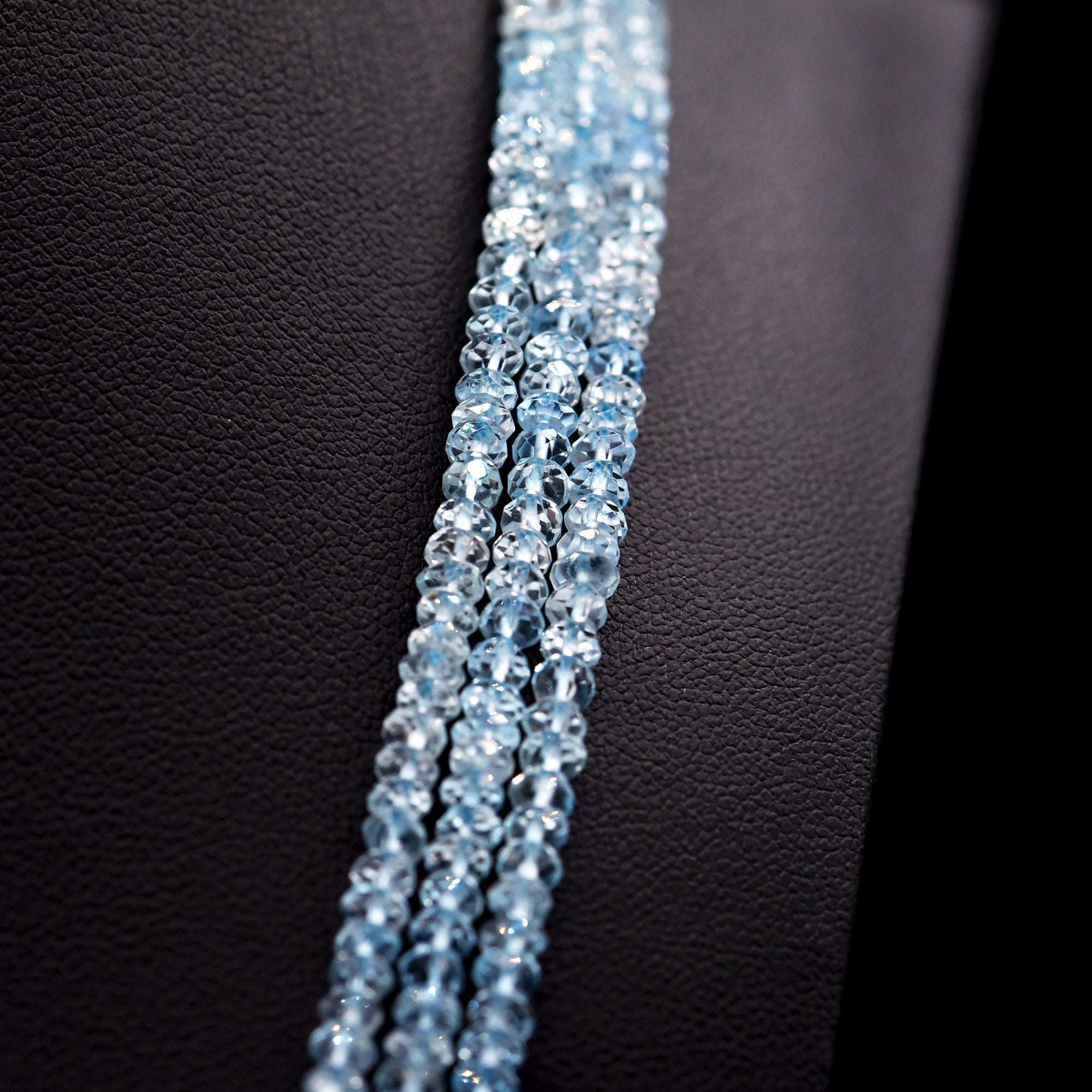 3.5mm Faceted Button Blue Topaz Bead Strings